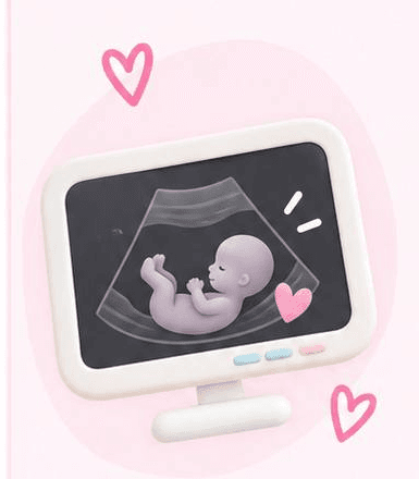 Illustration of an ultrasound monitor showing a baby